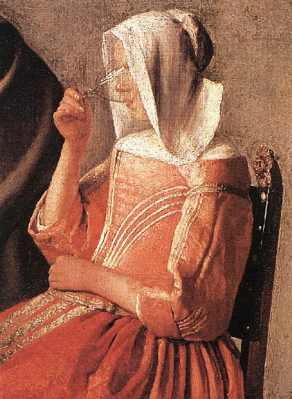 VERMEER VAN DELFT, Jan A Lady Drinking and a Gentleman (detail)  edte oil painting image